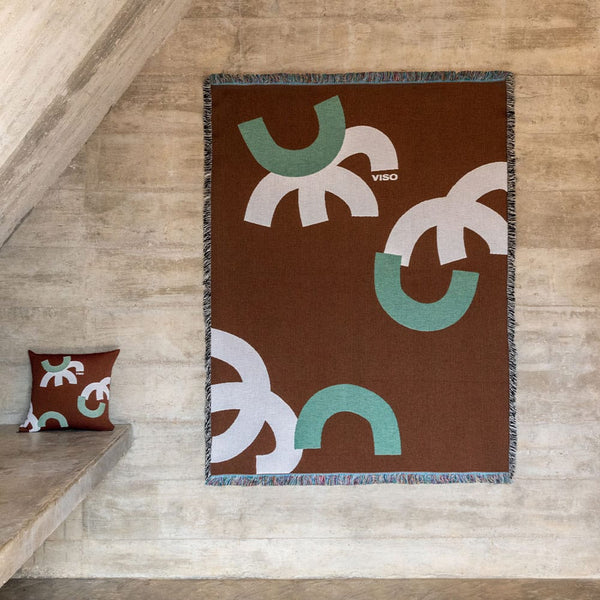 Viso Tapestry Blanket Cream, Brown and Mint abstract
