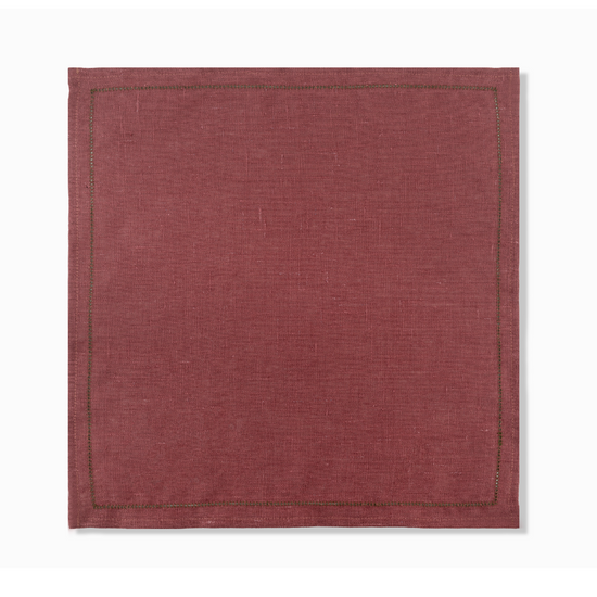 Set of 6 Personalised Marsala Napkins with Fern Green Hemstitch
