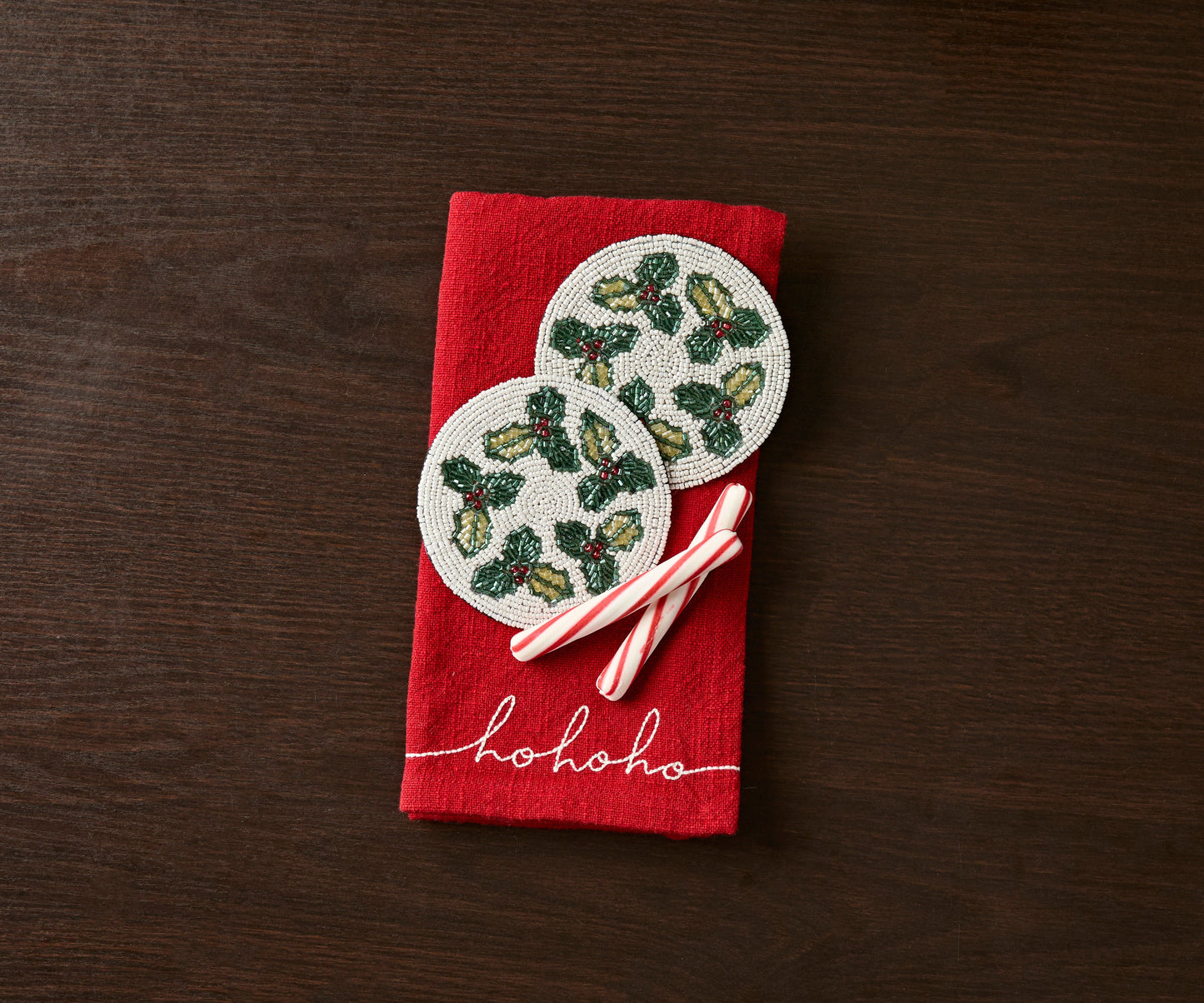 Handmade Beaded Holiday Coaster – Christmas Table Decor