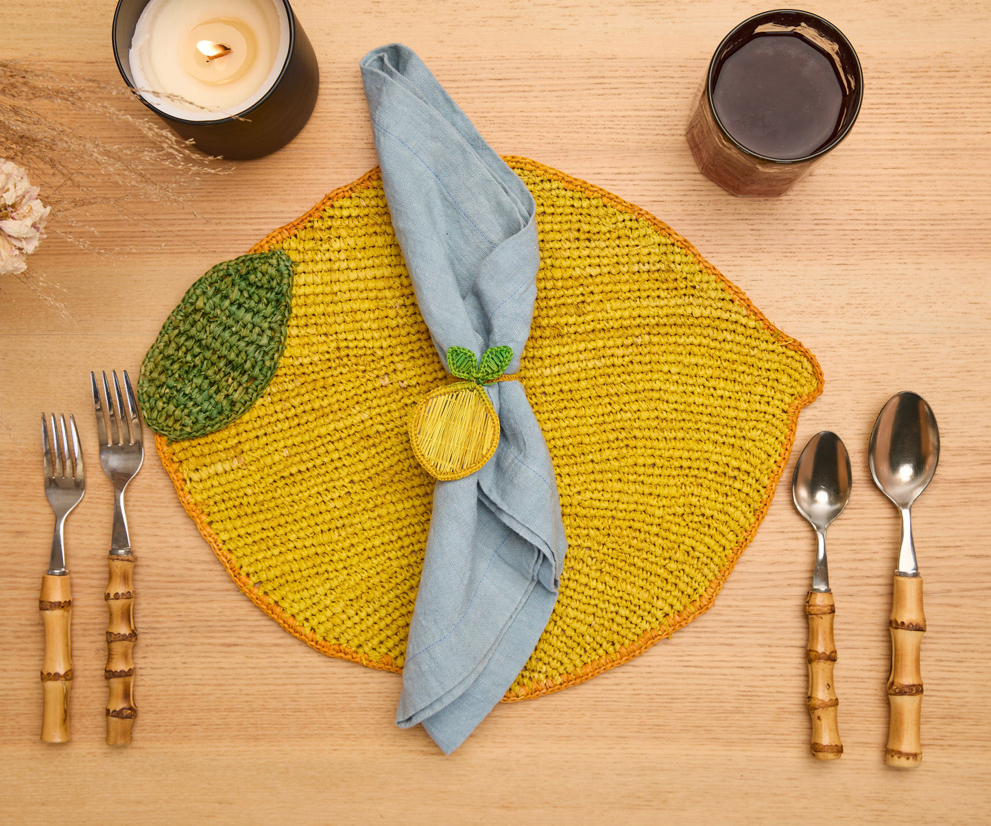 Handwoven Lemon Placemat – Raffia Fruit Shaped Table Mat