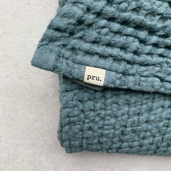 Mya Linen Waffle Blanket Slate Blue OEKO-TEX Certified
