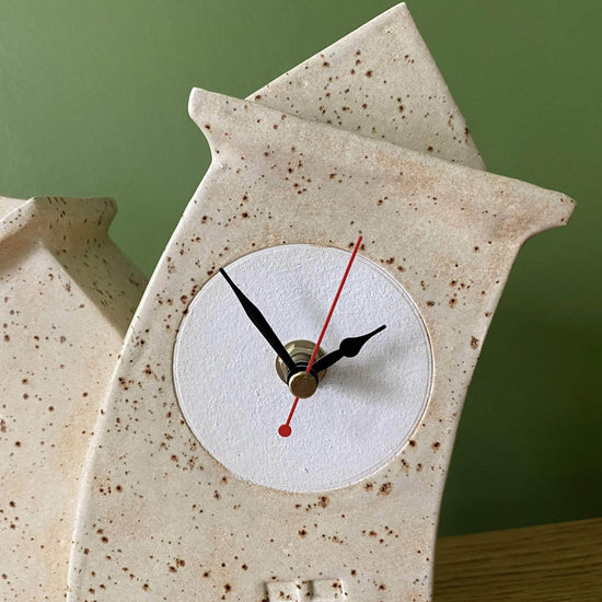 Double Ceramic Mantel Clock - Honey Speckle Glaze