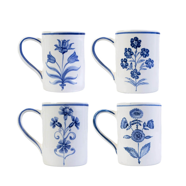 Floral Mugs Blue - Set of 4