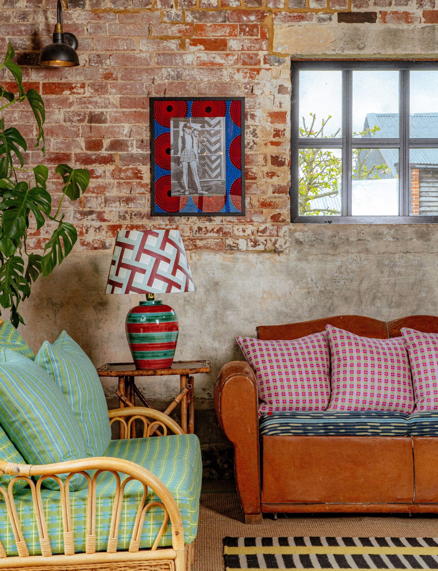 Stripe Lamp, Crimson & Turquoise