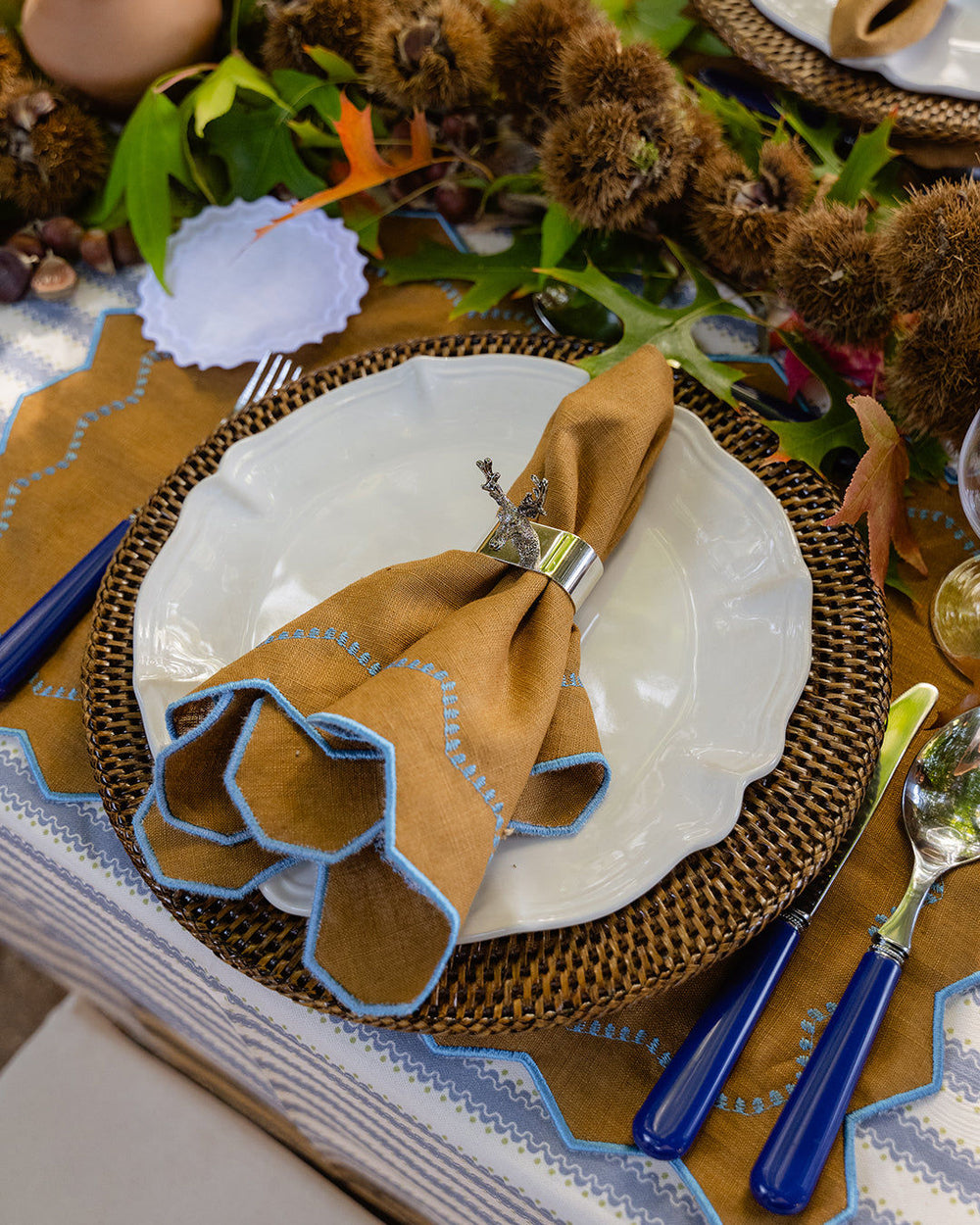 Alba Napkin, Brown with Light Blue
