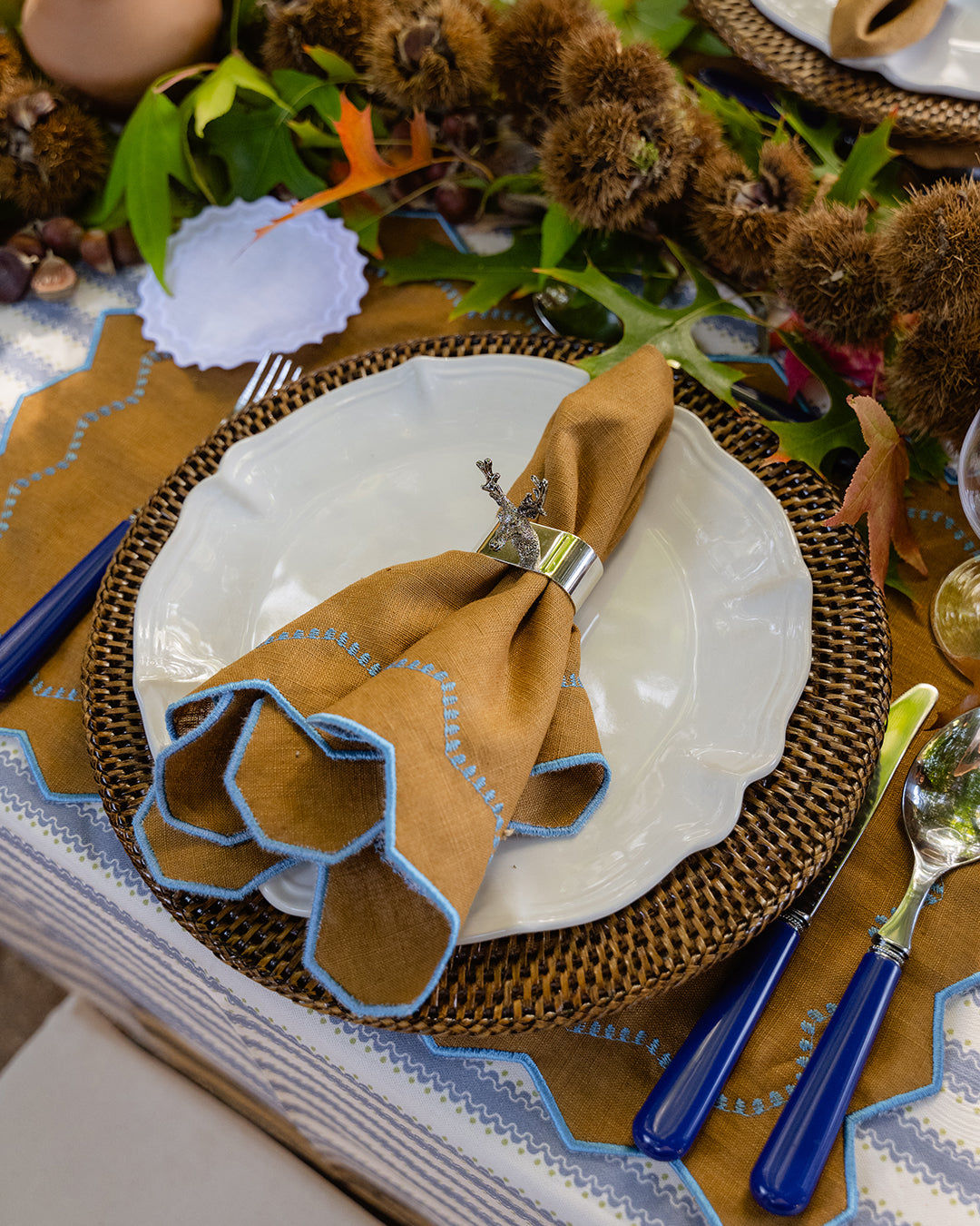 Alba Napkin, Brown with Light Blue