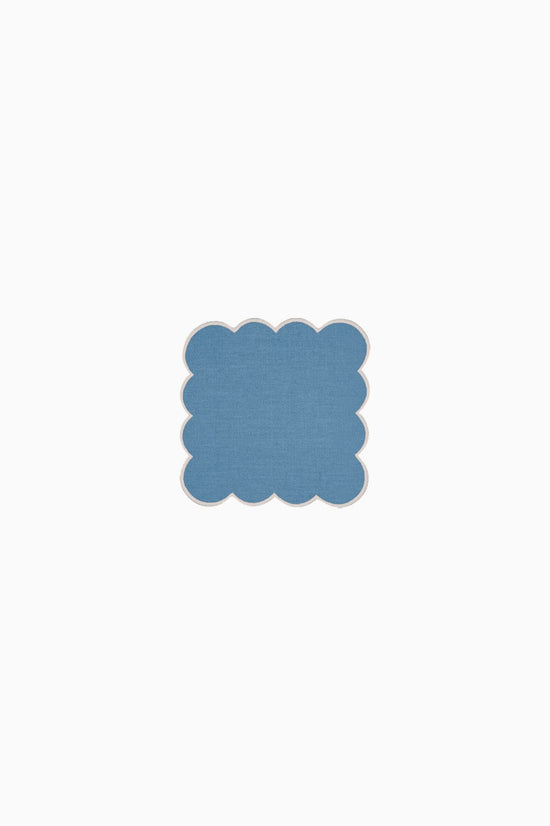 Zero-Waste Scalloped Linen Cocktail Napkins Poppy Blue - Set of 4