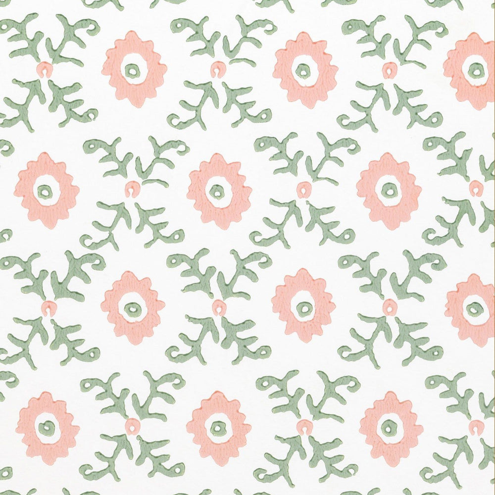 Folk Flower Wallpaper - Pink / Green