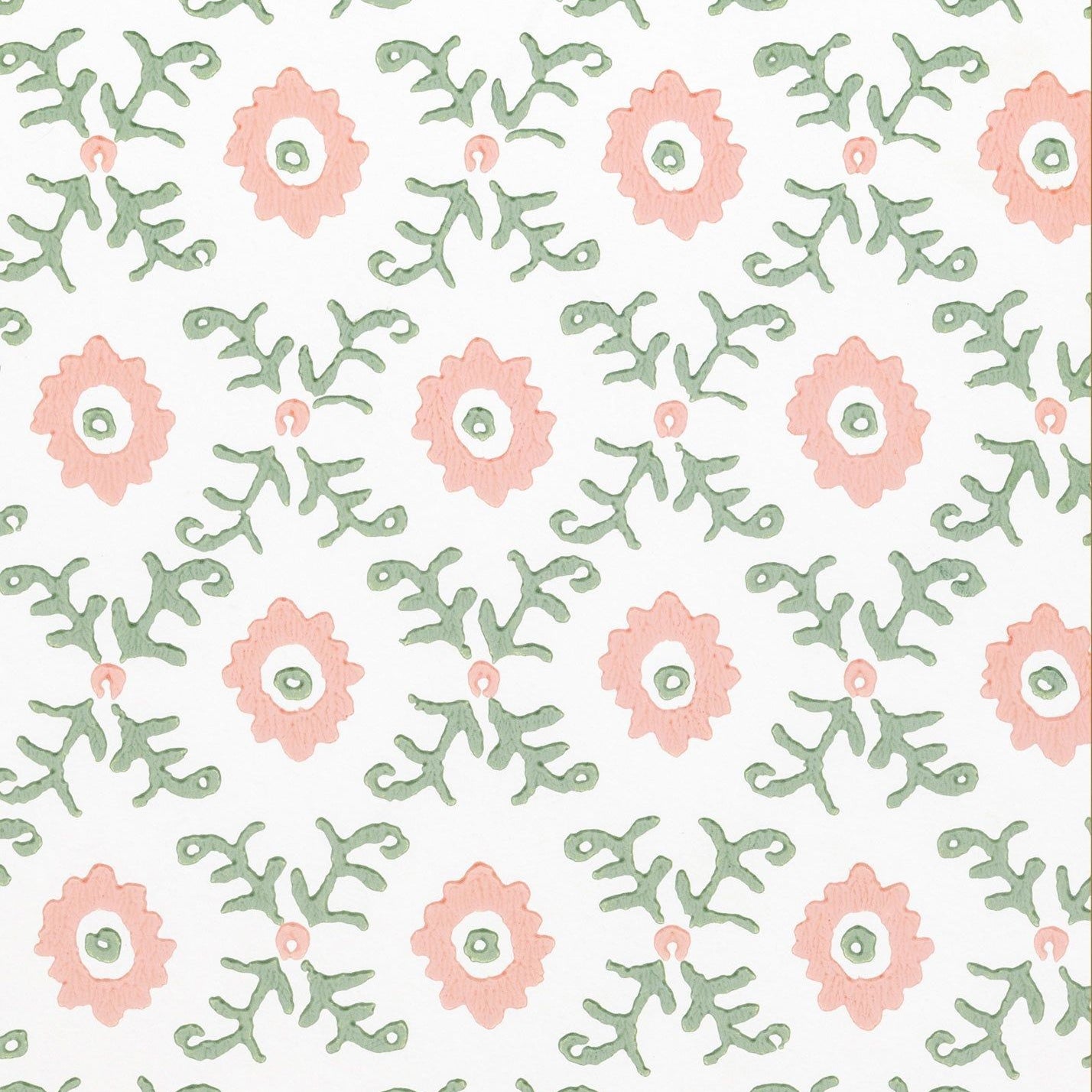 Folk Flower Wallpaper - Pink / Green