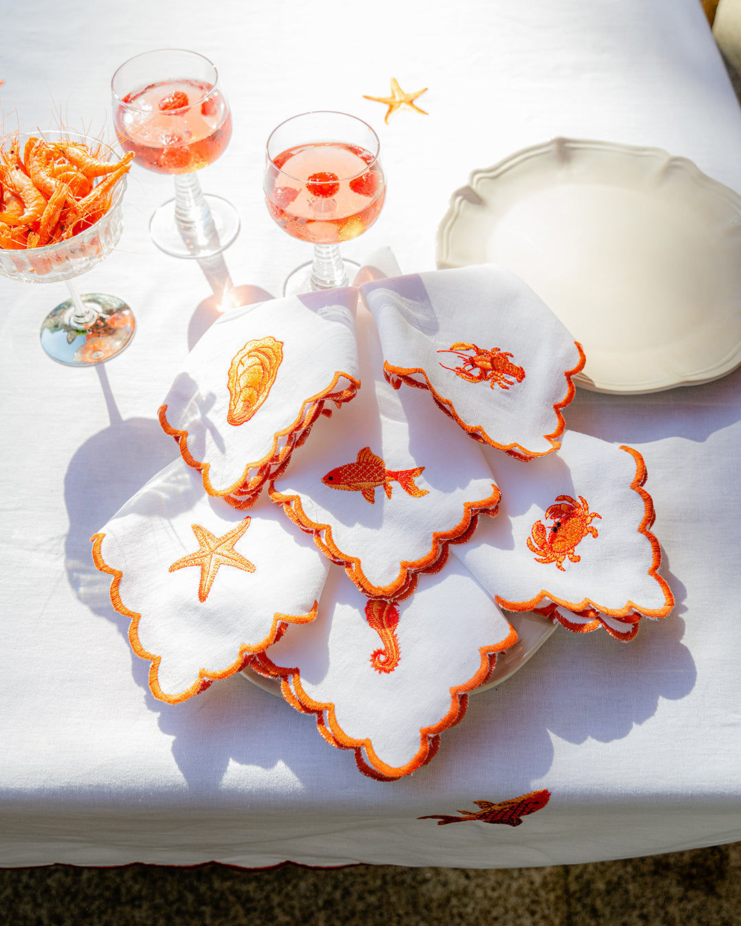Orange Starfish Napkin with Picot Trim
