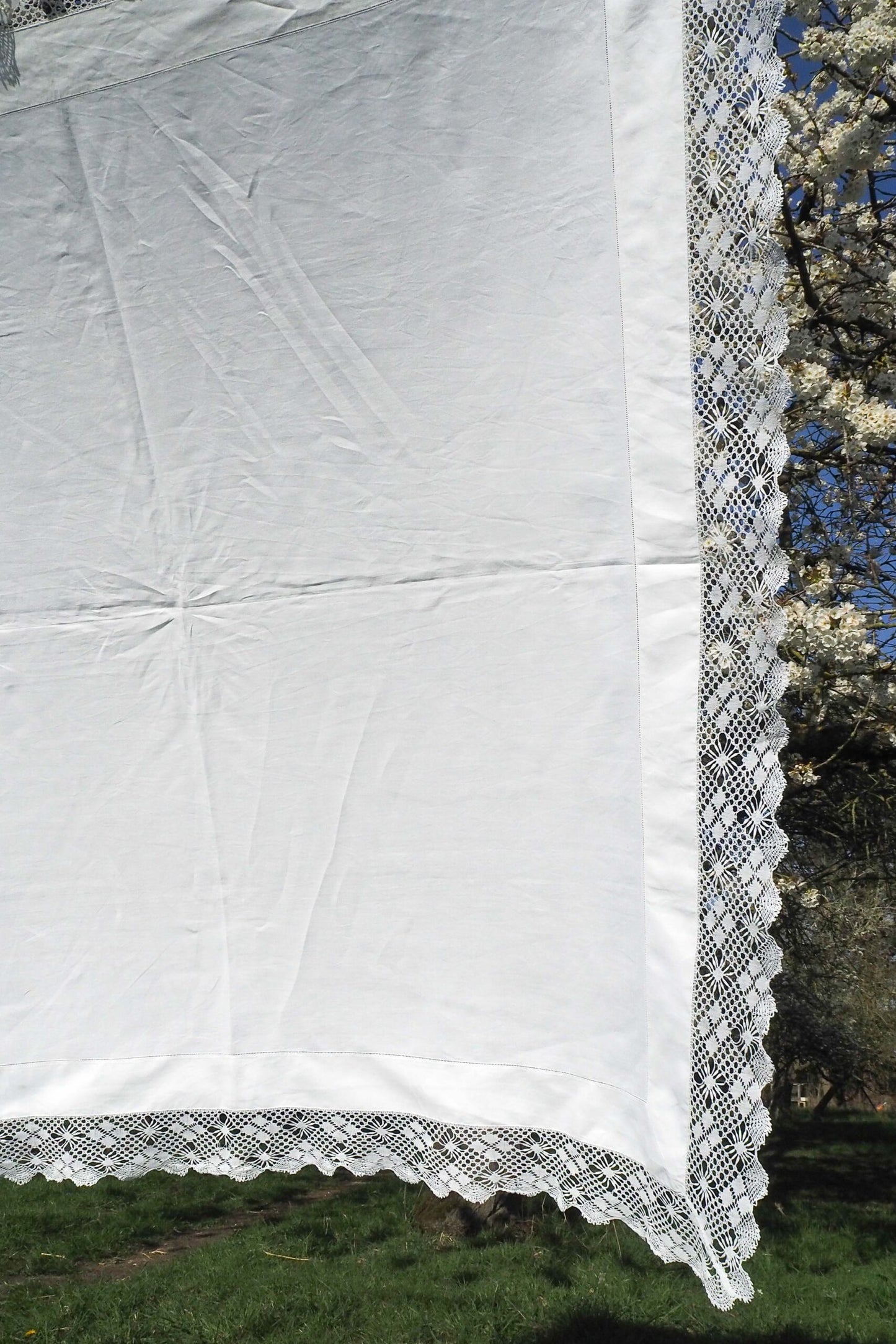 Antique Linen Lace Edged Tablecloth
