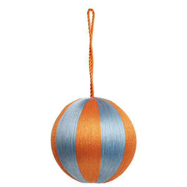Stripe Baubles L 4" - Orange / Pastel Blue