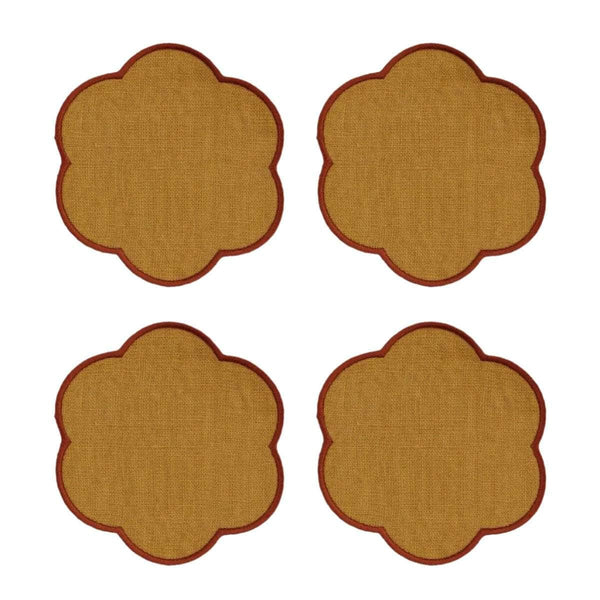 The Yellow and Red Ochre Linen Scalloped Coasters (Set of 4)