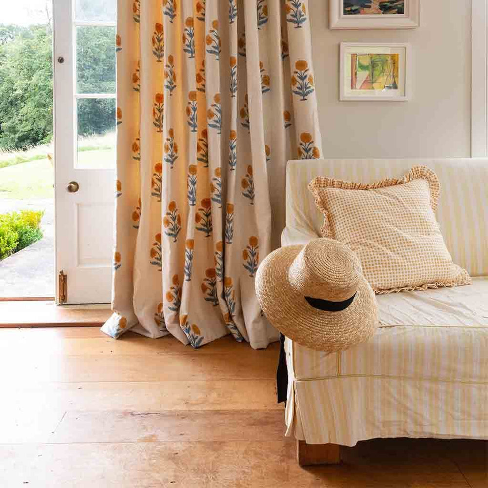 Seed Block Printed Fabric Cotton Mustard