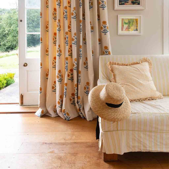 Seed Block Printed Fabric Cotton Mustard