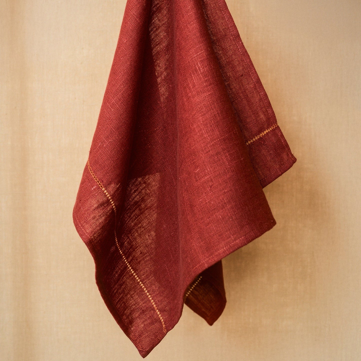 Personalised Marsala Hand Towel with Ochre Hemstitch