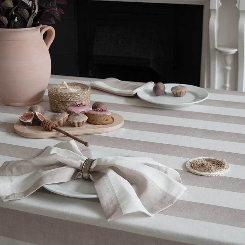Mocha Striped Rectangle Tablecloth Ruffle