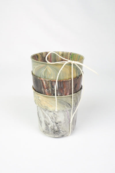 3 Vintage Marbled Plant Pots