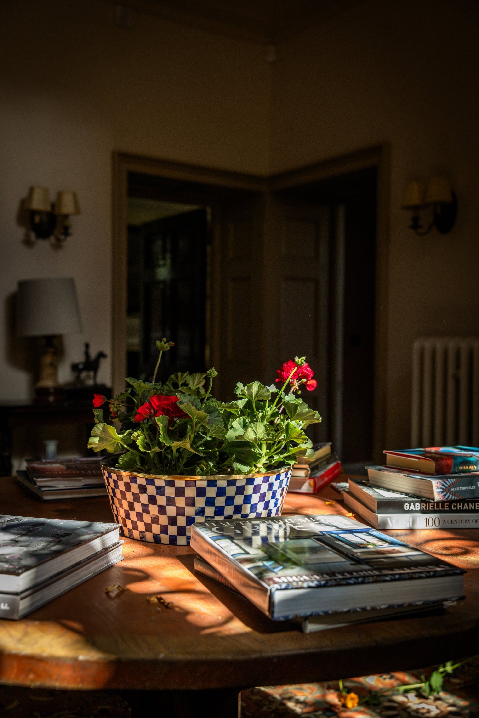 Round Inlay Planter | Large | Blue | Chequered