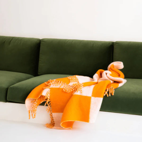 Viso Mohair Blanket Orange & White Check