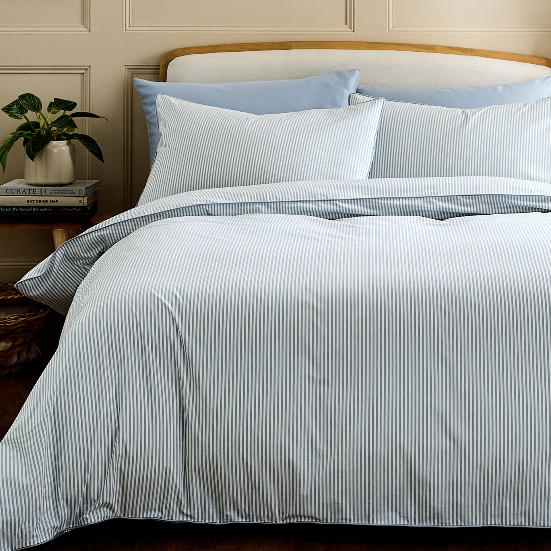 Luxury Organic Cotton Blue Striped Bedding Set