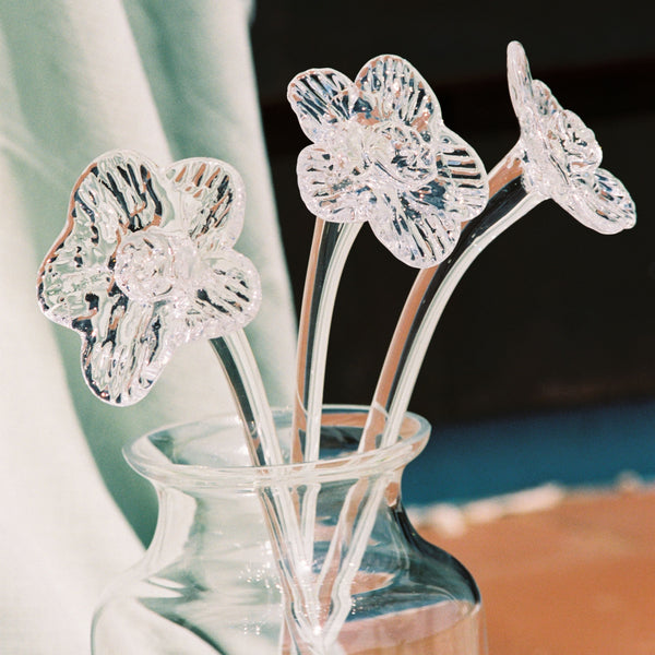 Mouthblown Crystal Flower - Large Transparent