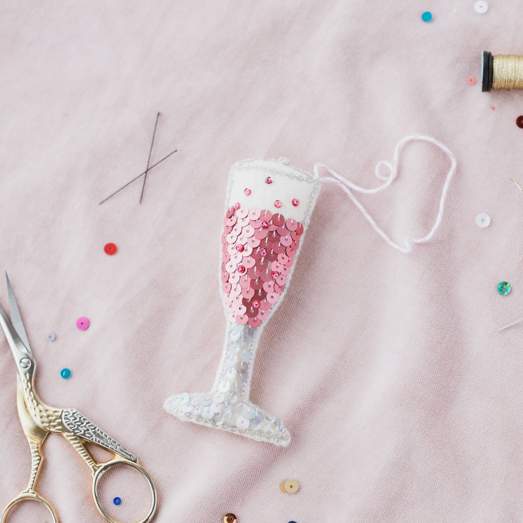 Rosé All Day Flute Sequin Ornament