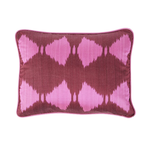 Cushion Piped Ikat Claret Pink Ashdown Khaki