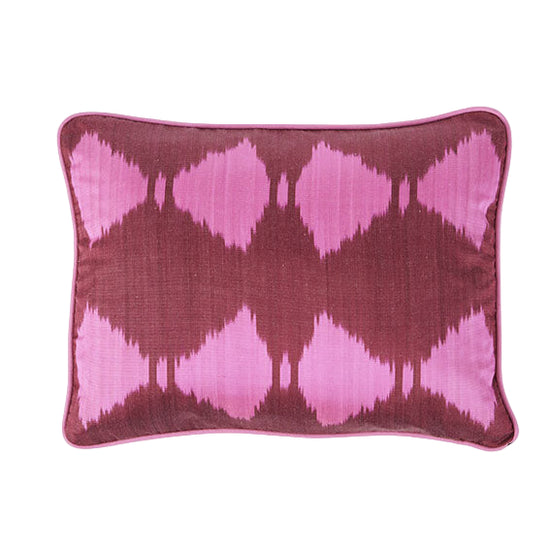 Cushion Piped Ikat Claret Pink Ashdown Khaki