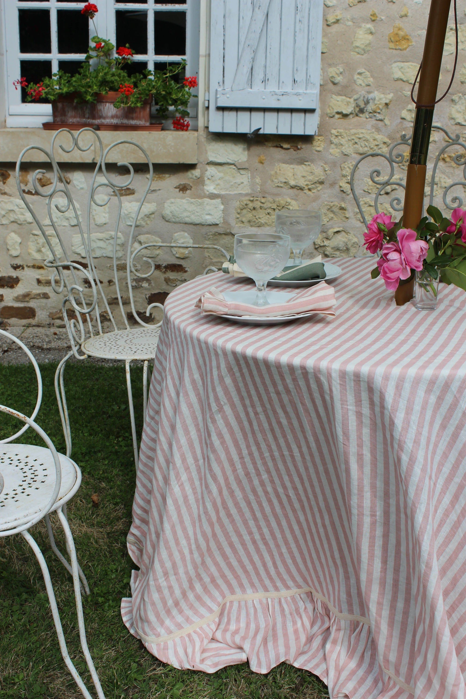 Blush Candy Stripe Round Tablecloth