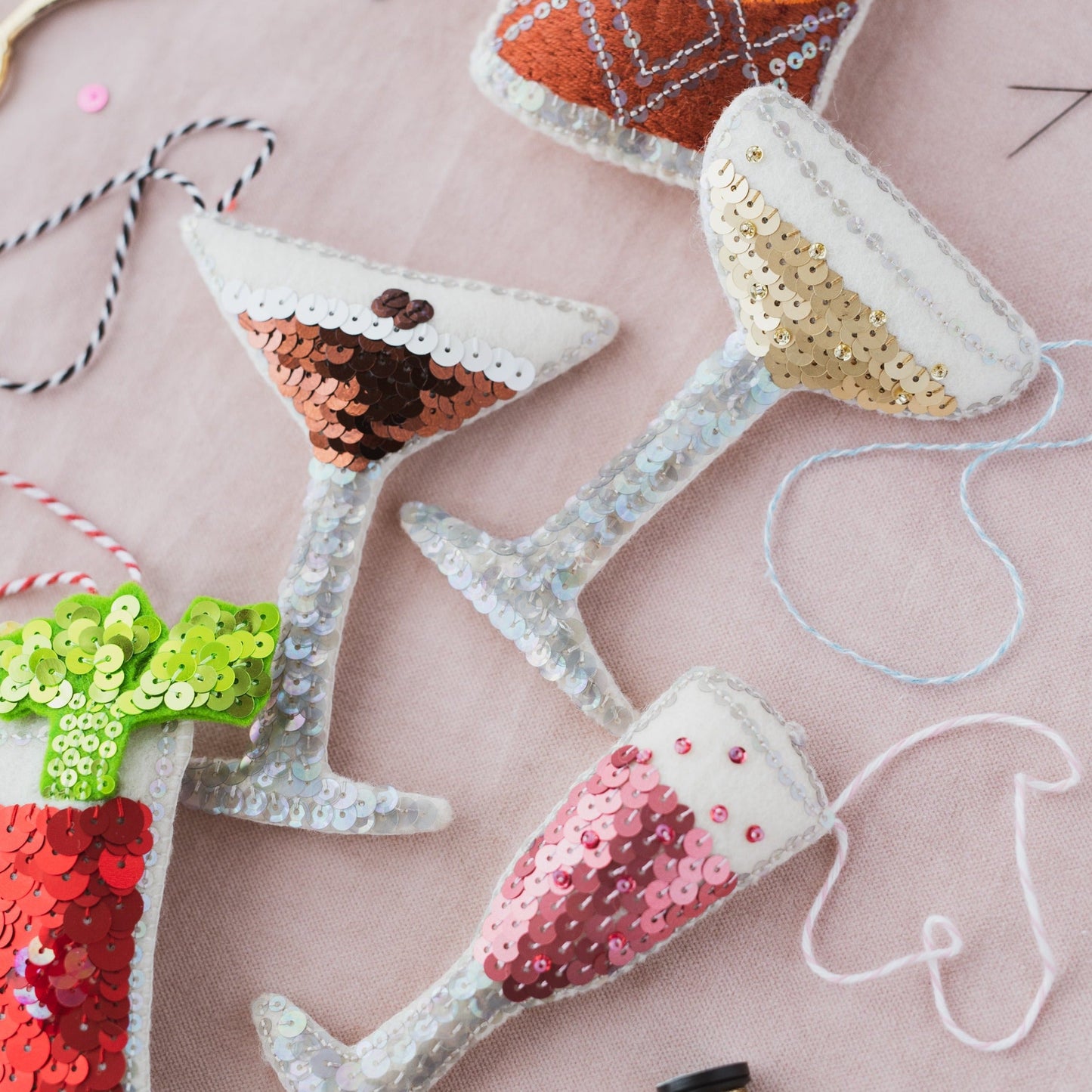Champagne Coupe Sequin Hanging Ornament