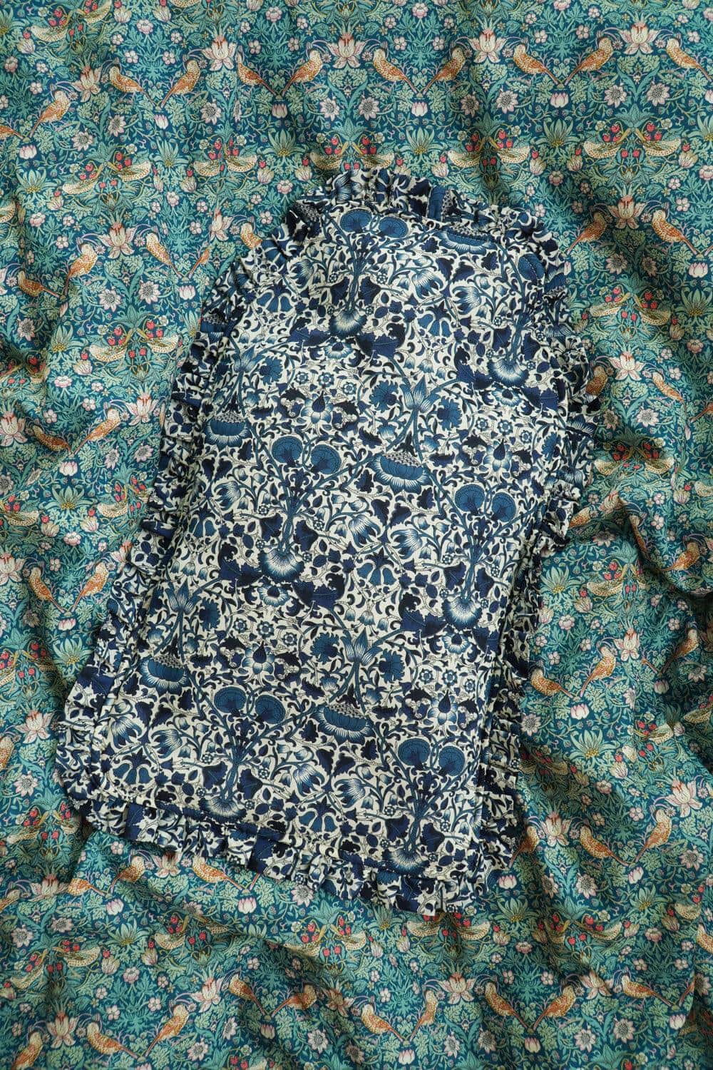Liberty Fabric Ruffle Edge Hot Water Bottle LODDEN NAVY