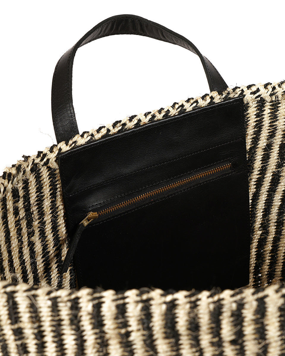 SALAMU: Black and Natural Pinstripe Sisal Shopper
