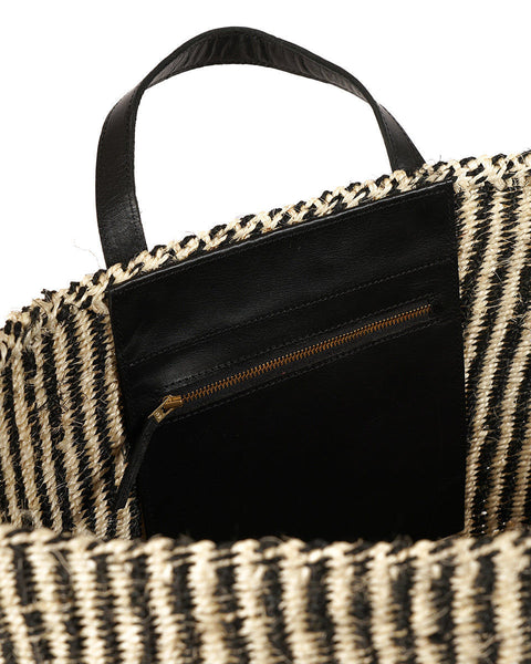 SALAMU: Black and Natural Pinstripe Sisal Shopper