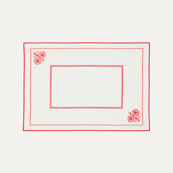 Crib Placemat, White with Red, Premium Linen-Cotton Blend