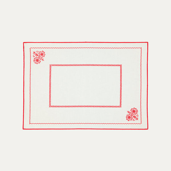 Crib Placemat, White with Red, Premium Linen-Cotton Blend