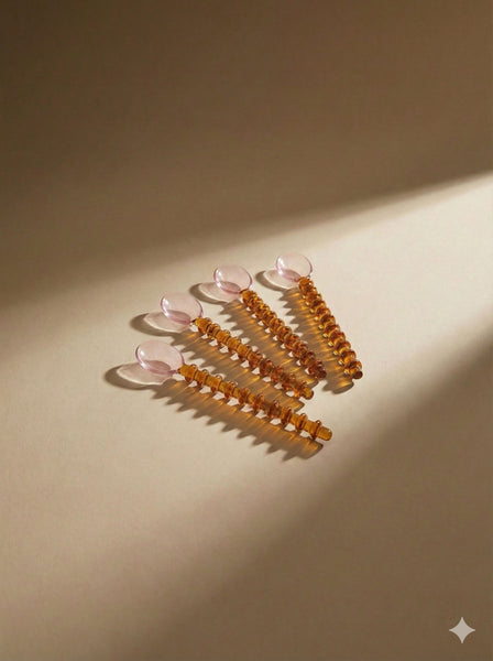 Glass Spoon with Beaded Handle Pink Amber (Set of 4)