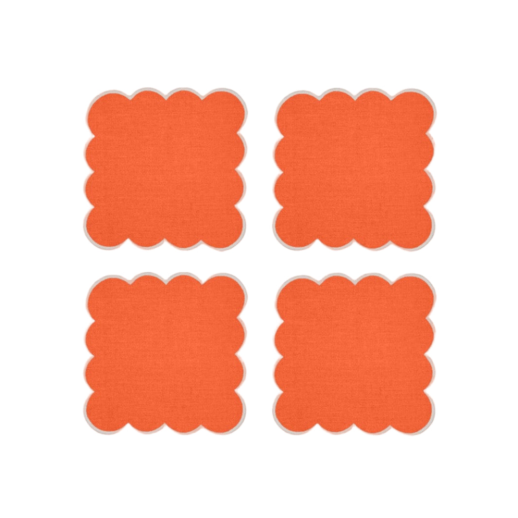 Zero-Waste Scalloped Linen Cocktail Napkins Coral - Set of 4