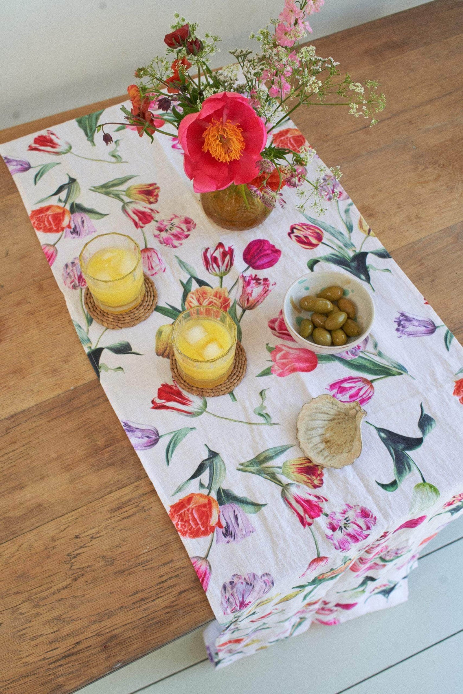 The Tulips Linen Runner Blush