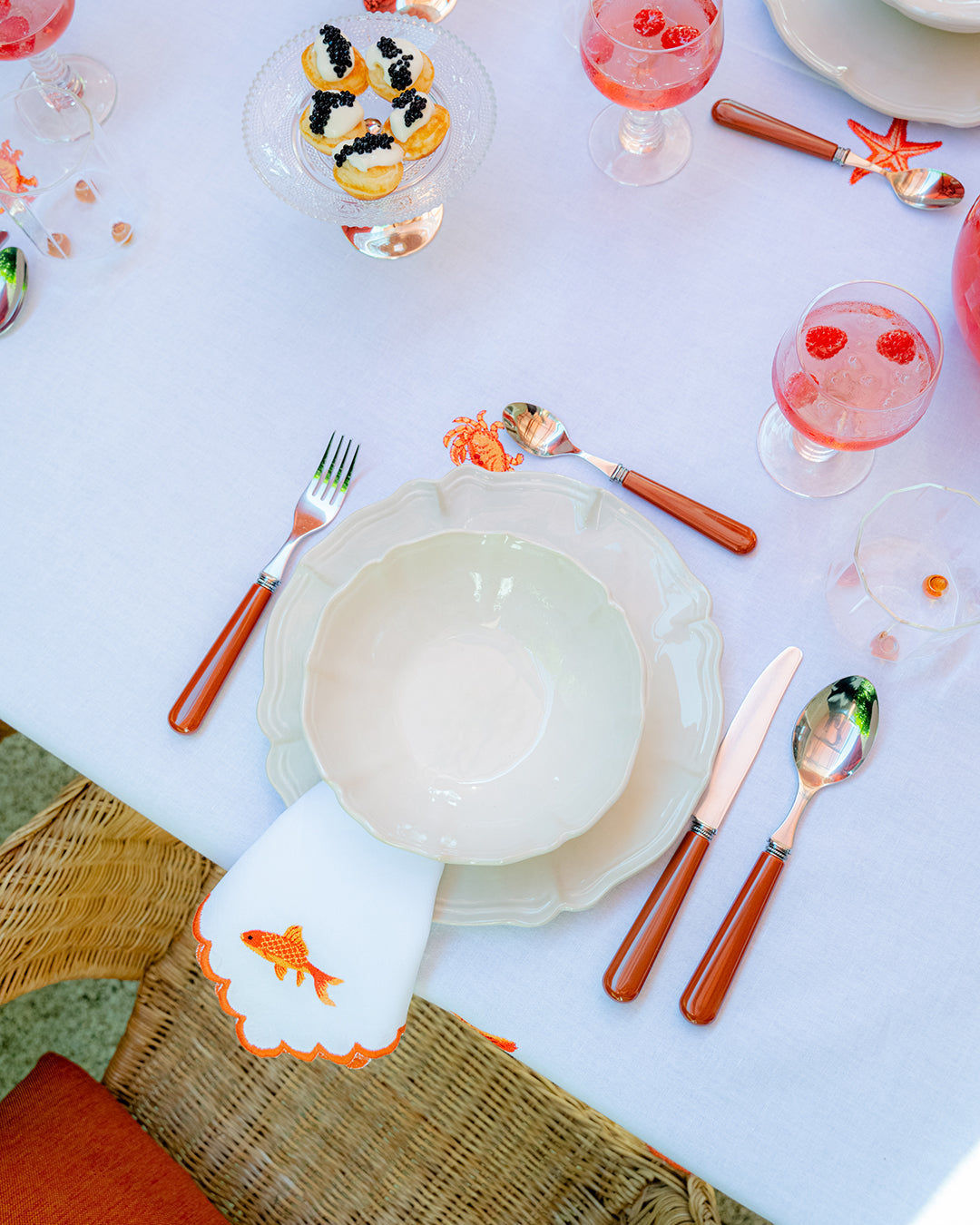 Orange Fish Napkin with Picot Trim