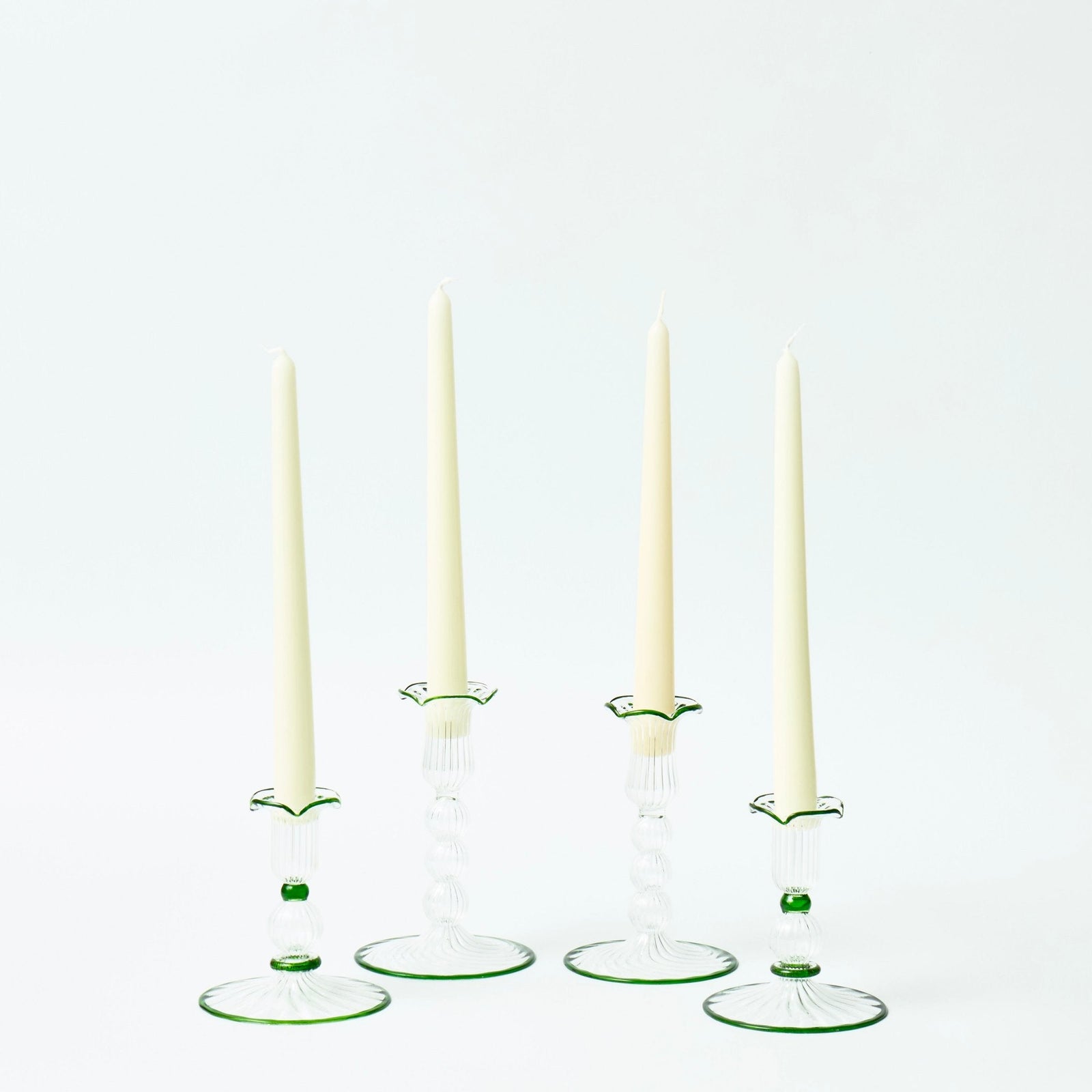 Green Rimmed Glass Pompom Candlestick (set of 2)