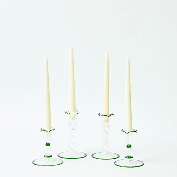 Green Rimmed Glass Pompom Candlestick (set of 2)