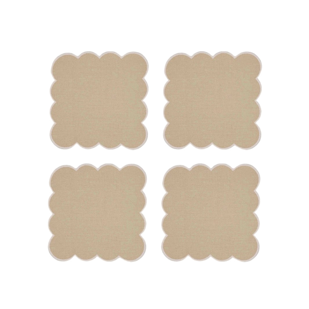 Zero-Waste Scalloped Linen Cocktail Napkins Oatmeal - Set of 4