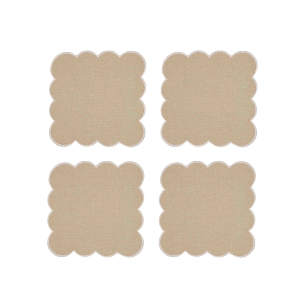 Zero-Waste Scalloped Linen Cocktail Napkins Oatmeal - Set of 4
