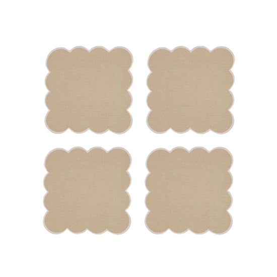 Zero-Waste Scalloped Linen Cocktail Napkins Oatmeal - Set of 4