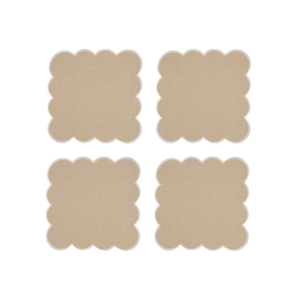 Zero-Waste Scalloped Linen Cocktail Napkins Oatmeal - Set of 4