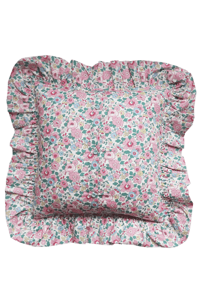 Double Ruffle Cushion made with Liberty Fabric Betsy Blossom Pink