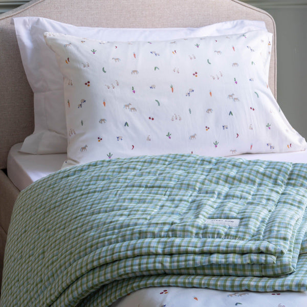Quilted Single Bedspread - Greenhouse Gingham