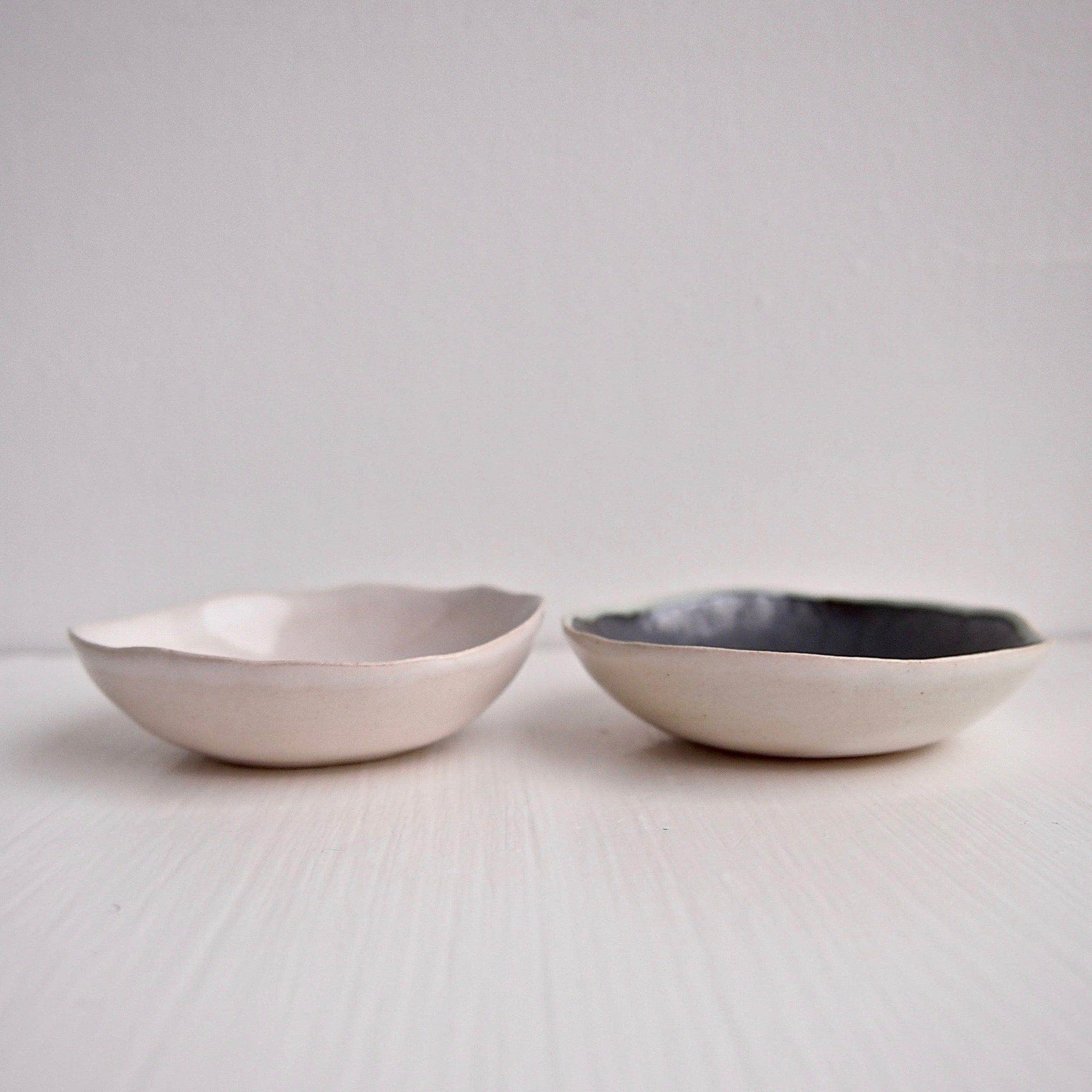 Ceramic Handmade Pair of Black and White Salt + Pepper Dish