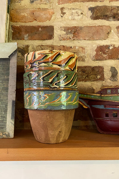 Vintage Off White Marbled Planter